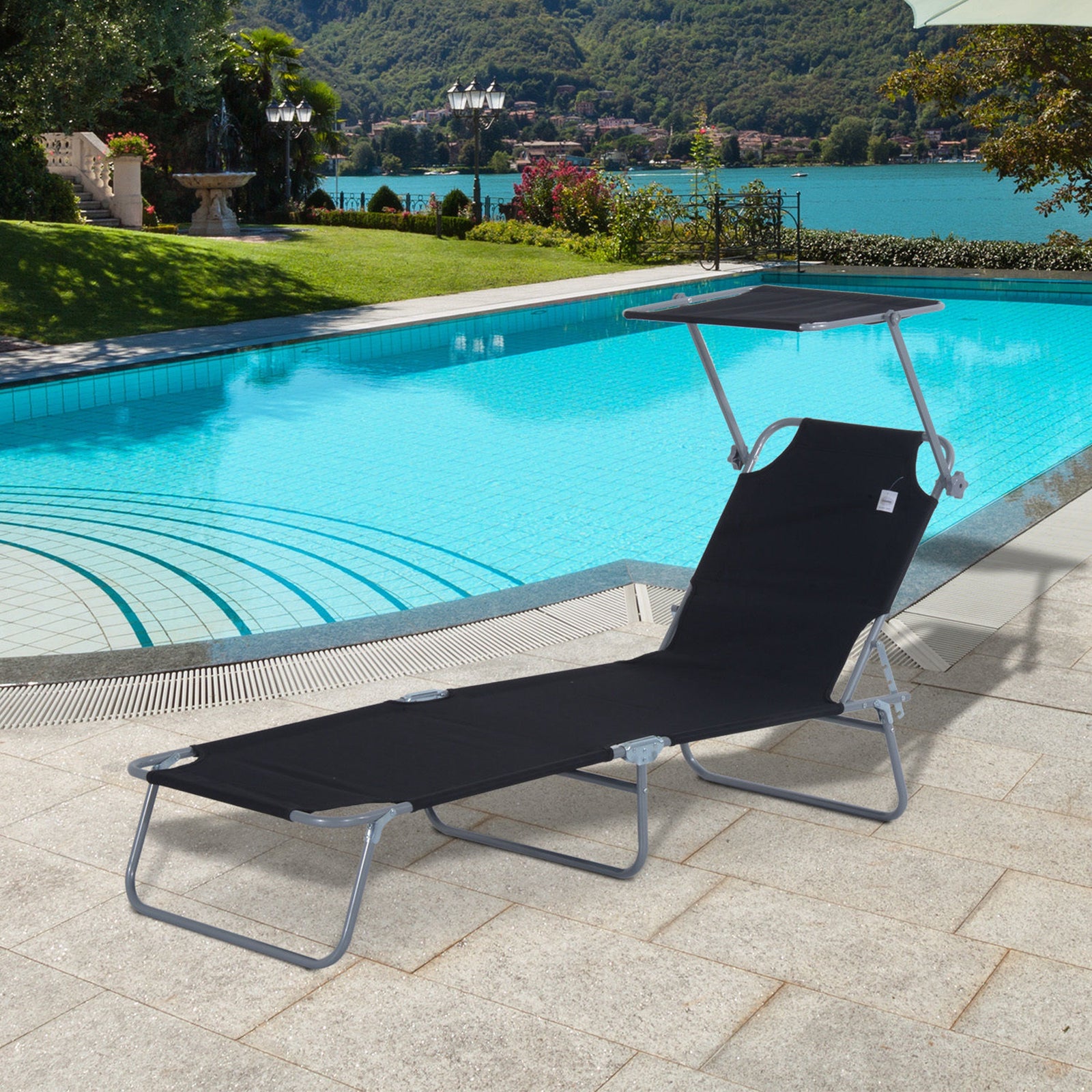 Reclining Sun Lounger Folding Recliner Garden Chair | Set of 1 | Black