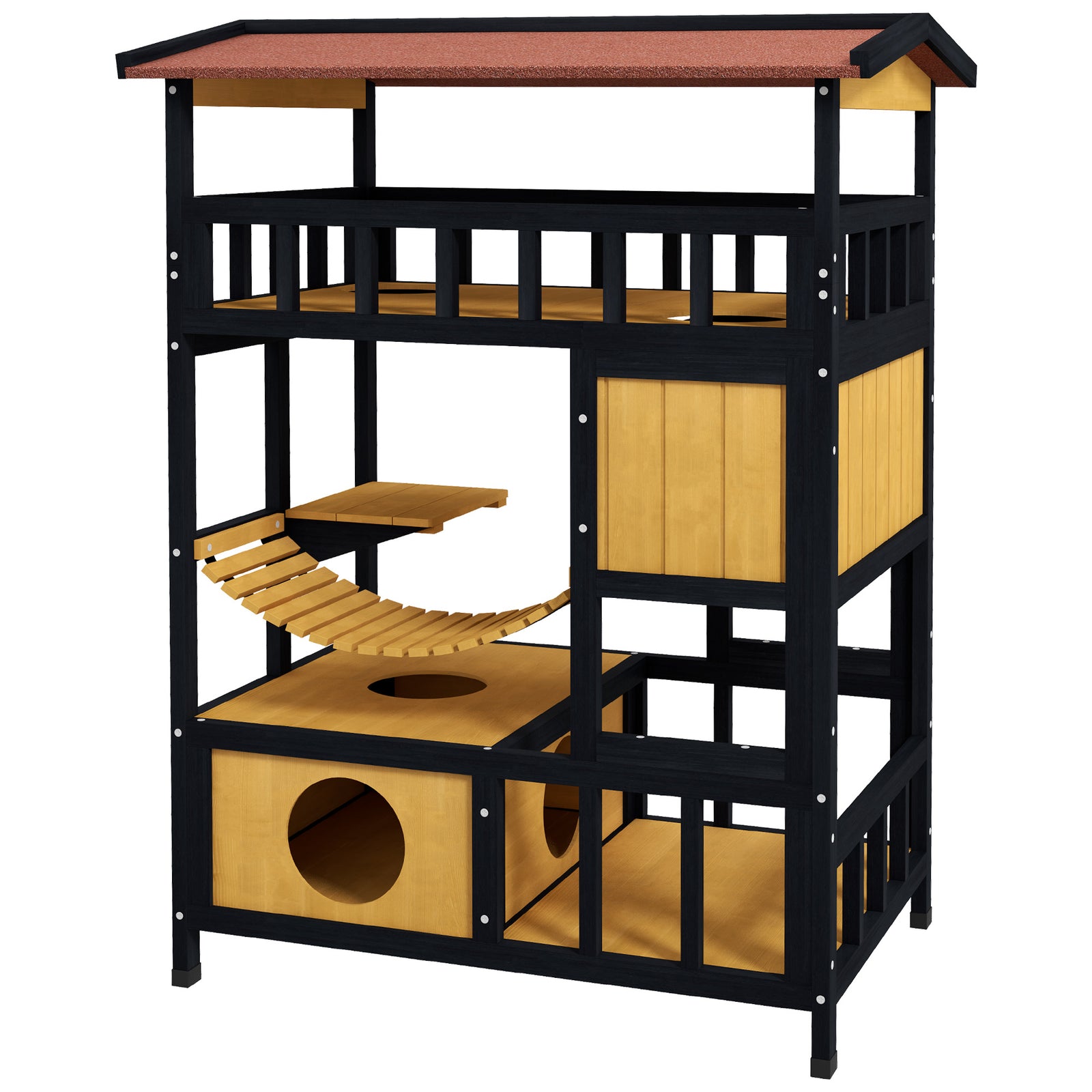 Outdoor Cat House W/ Suspension Bridge, Houses, Balcony