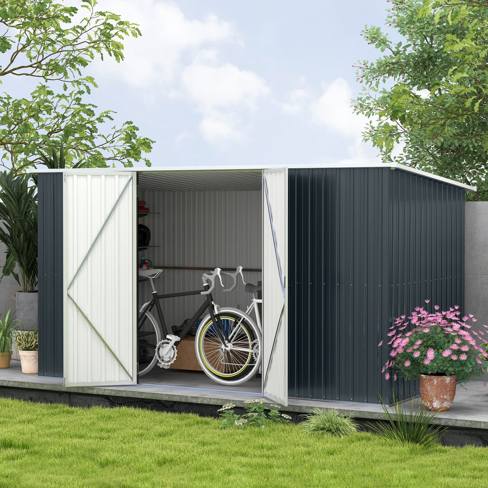 11 X 5.6ft Galvanised Metal Garden Shed With Lockable Doors