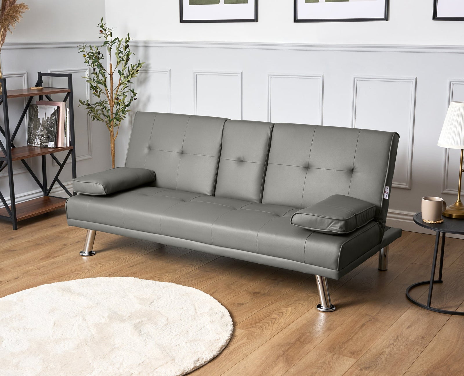 Faux Leather Click Clack Sofa Bed - 2 Seater | Grey