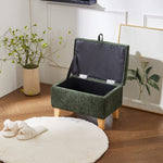 Chenille Upholstered Storage Ottoman Compact Footstool With Hidden Storage | Small | Green