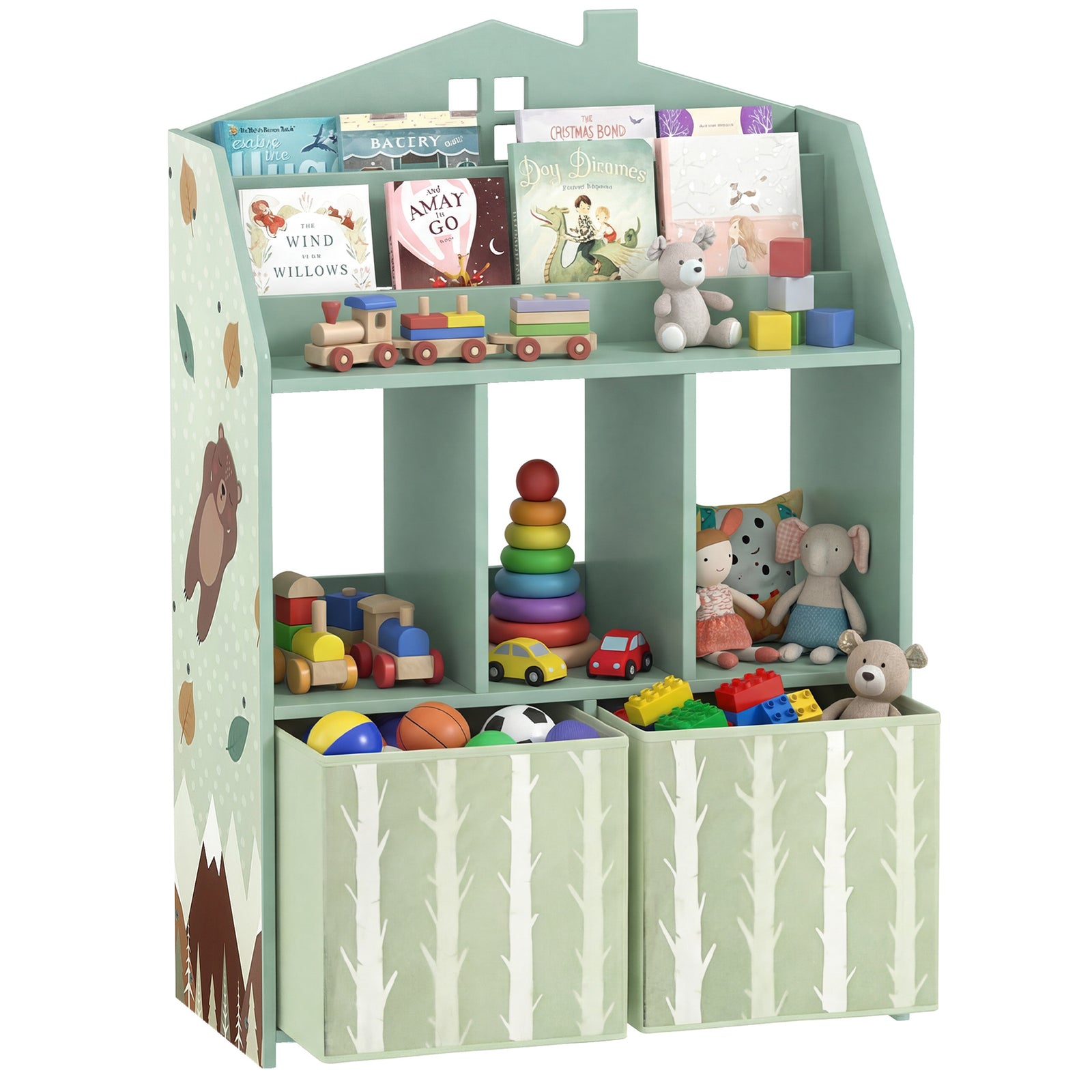 Kids Bookshelf With Storage, Toy Storage Unit For Playroom | Green