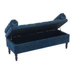 Chenille Fabric Storage Bench – Upholstered Seat With Pillowed Armrests & Hidden Compartment, 126cm W | Blue