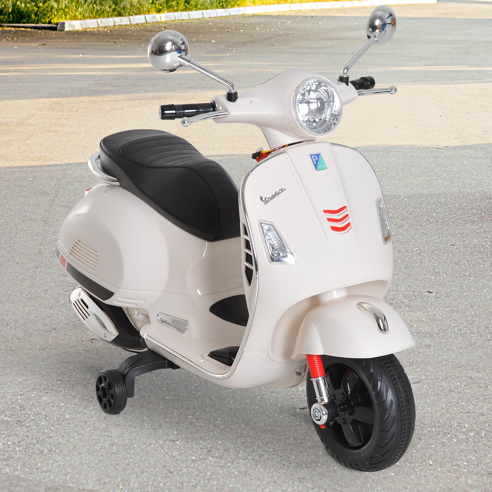 Kids Ride On Licensed Vespa Motorcycle 6v Boys Girls Mp3 Music Led Lights | White
