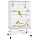 Bird Cage, With Stand, Wheels, Toys, For Budgies, Finches, Parakeets | White