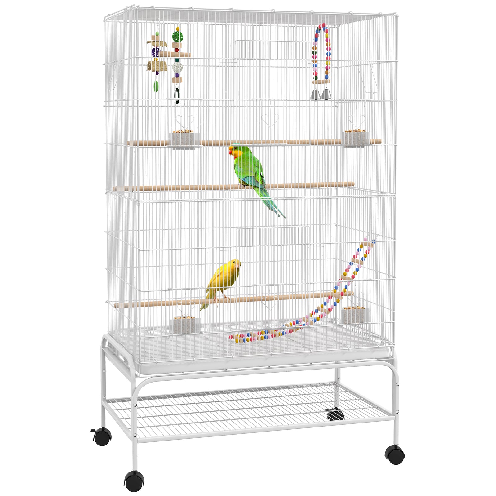 Bird Cage, With Stand, Wheels, Toys, For Budgies, Finches, Parakeets | White