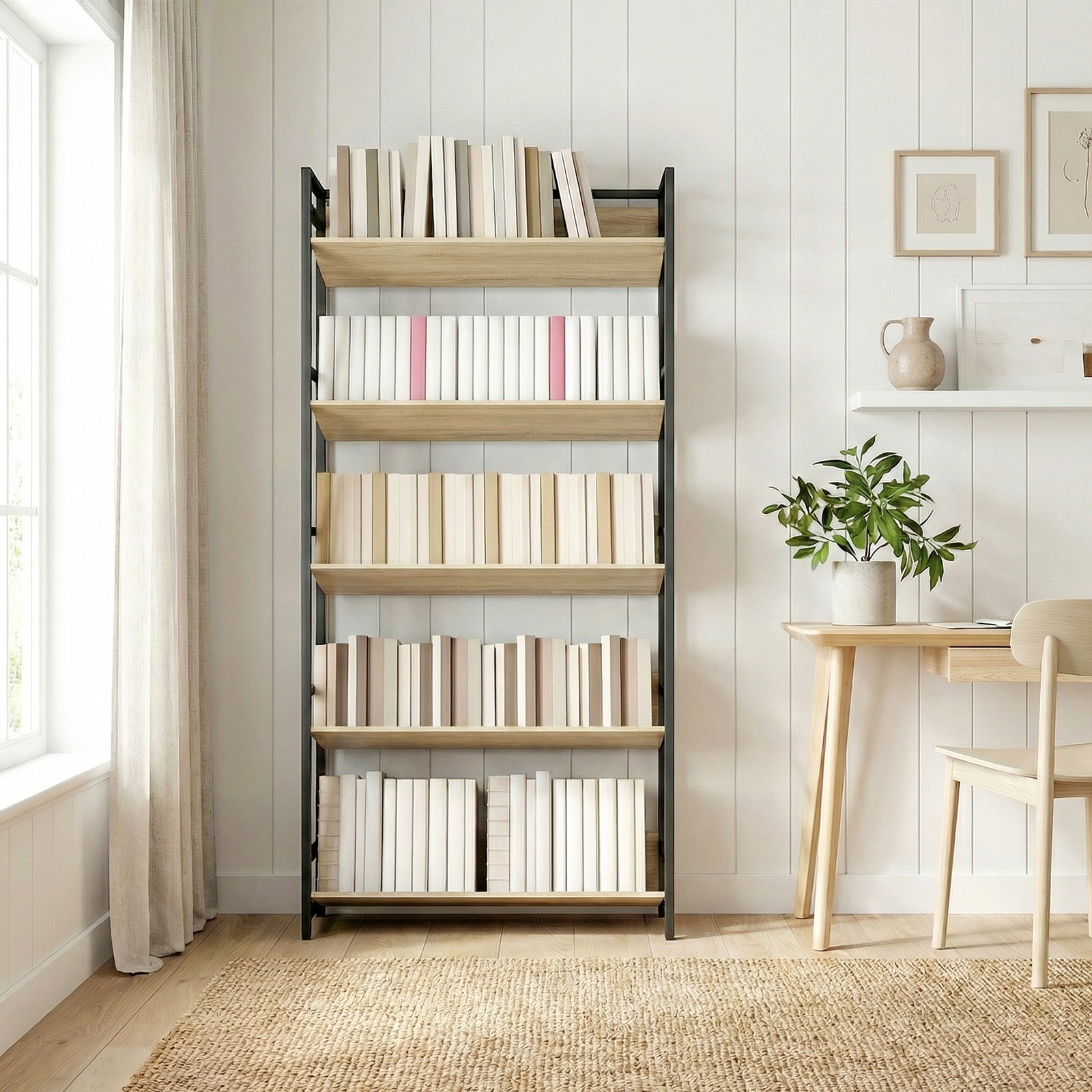 Bookcase Anti-slip Design 5-tier | Oak