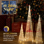 3pc Light Up Cone Tree Decorations With Warm Led Lights