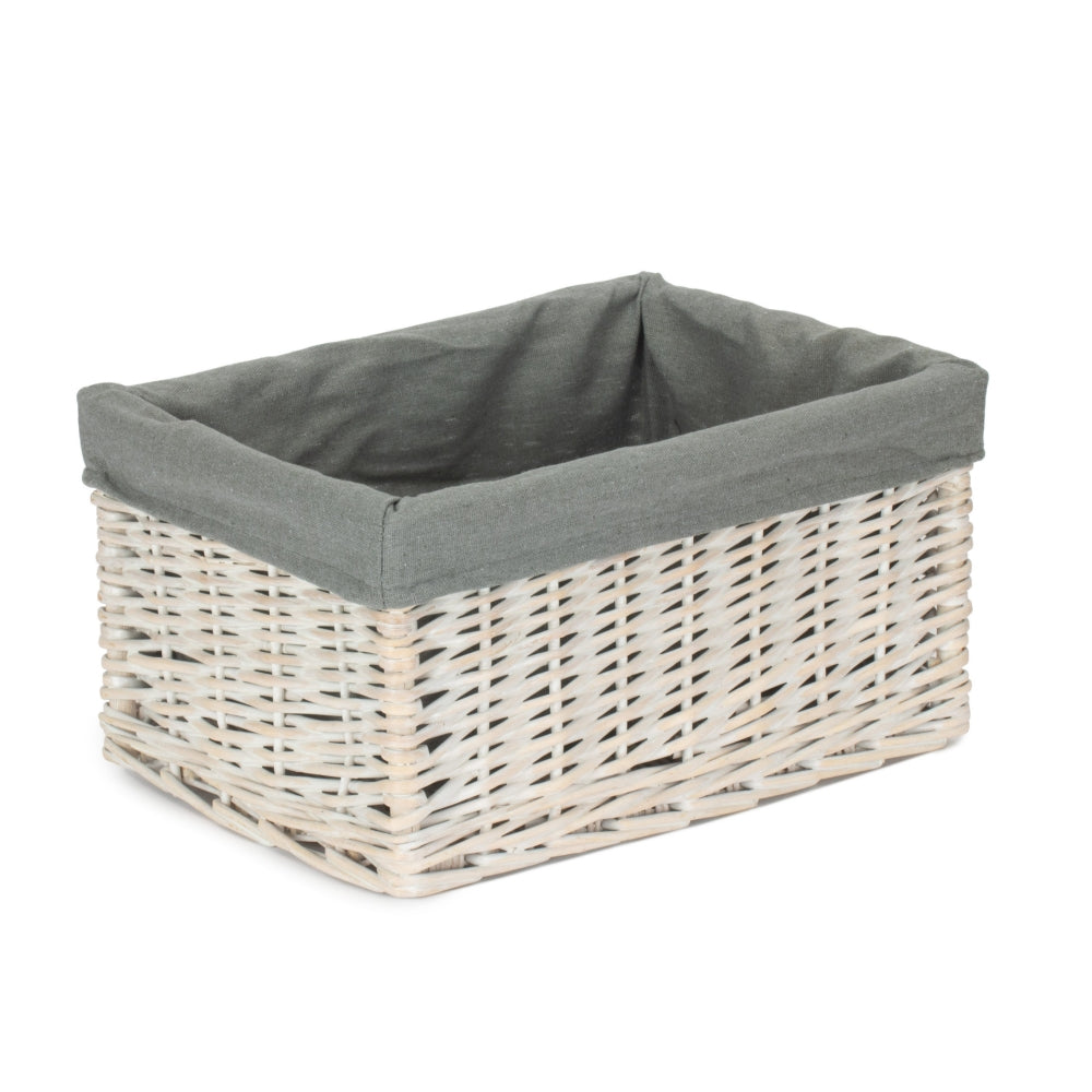 White Wash Grey Lined Open Storage Basket | Medium | Gray