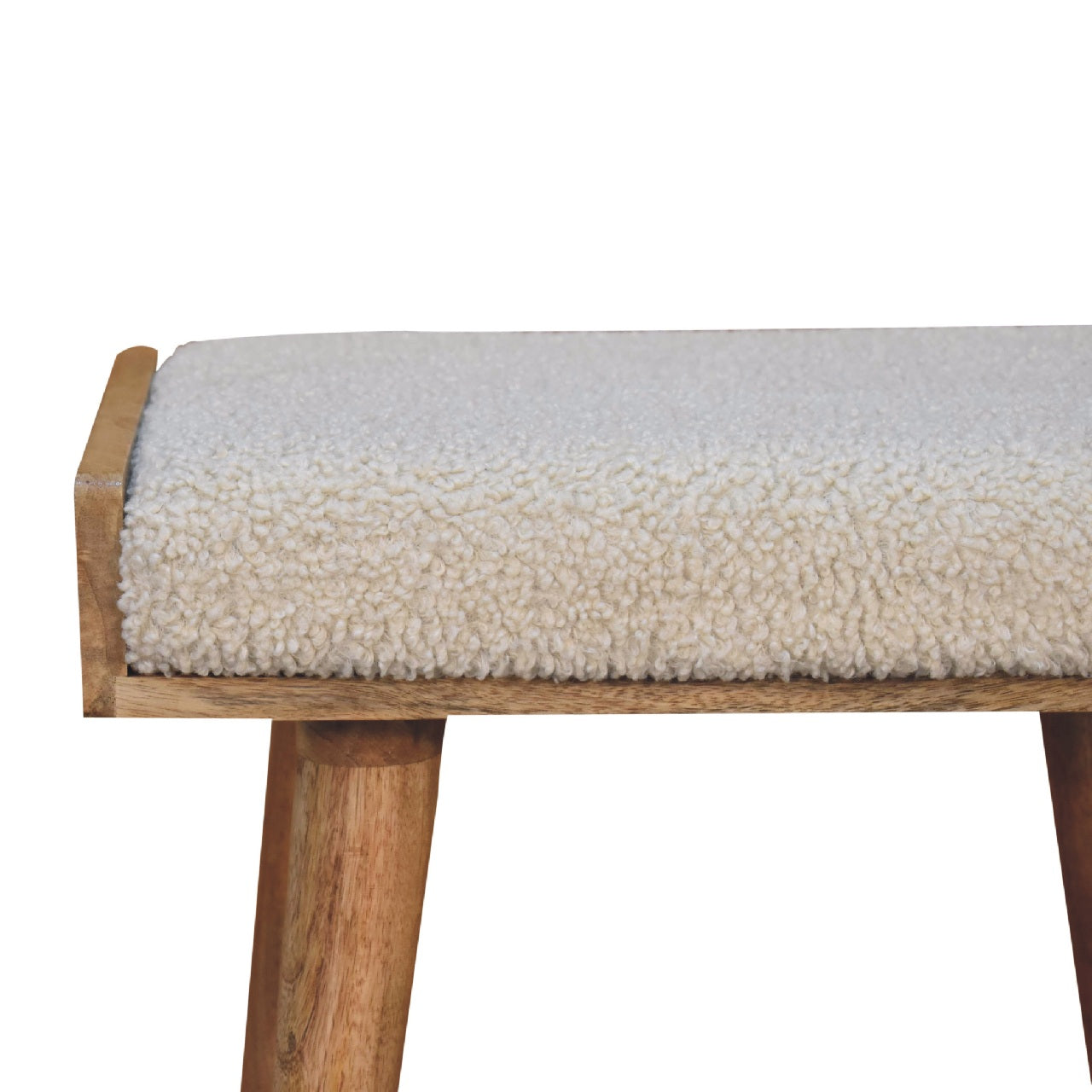 Solid Mango Wood Boucle Cream Tray Style Footstool