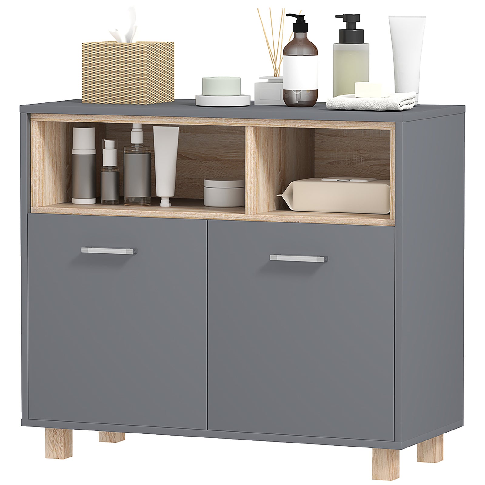 Bathroom Storage Cabinet Open Compartments Double Doors