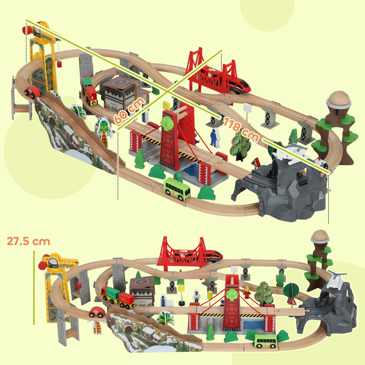 AIYAPLAY Wooden Train Set, 100 Piece Toy Train With Crane For 3+ Years Old