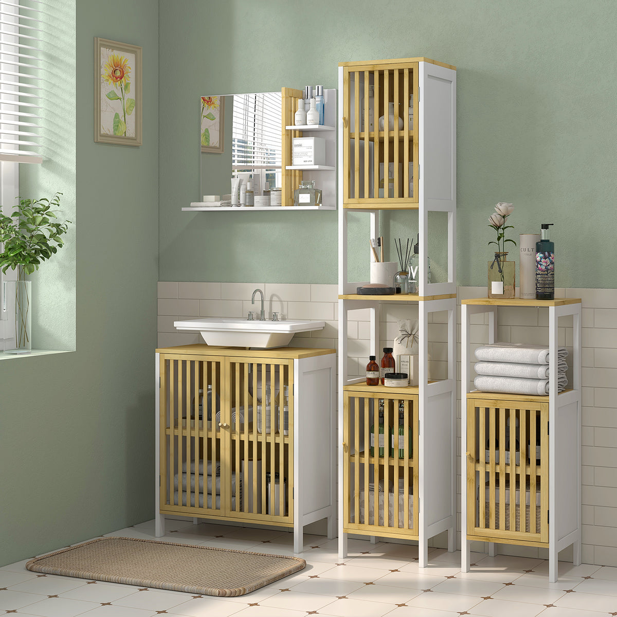 HOMCOM Bathroom Floor Cabinet Bathroom Cupboard With Adjustable Shelf, White