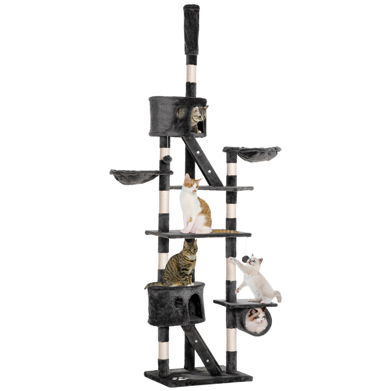 240-260cm Floor To Ceiling Cat Tree With Scratching Posts | Dark Gray