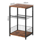 Levede Side Table Bedside End Table 3 Tier Metal Wood Storage Vintage Brown