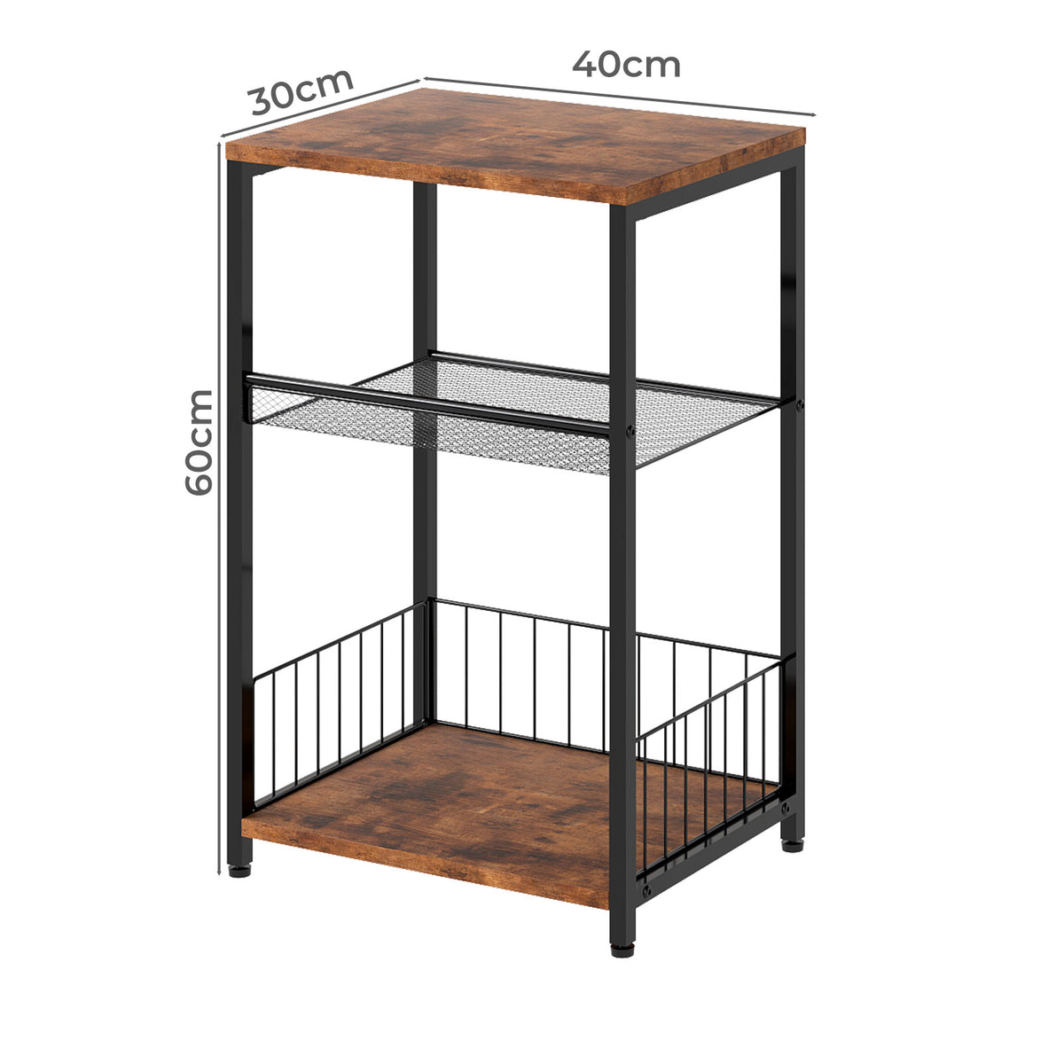 Levede Side Table Bedside End Table 3 Tier Metal Wood Storage Vintage Brown