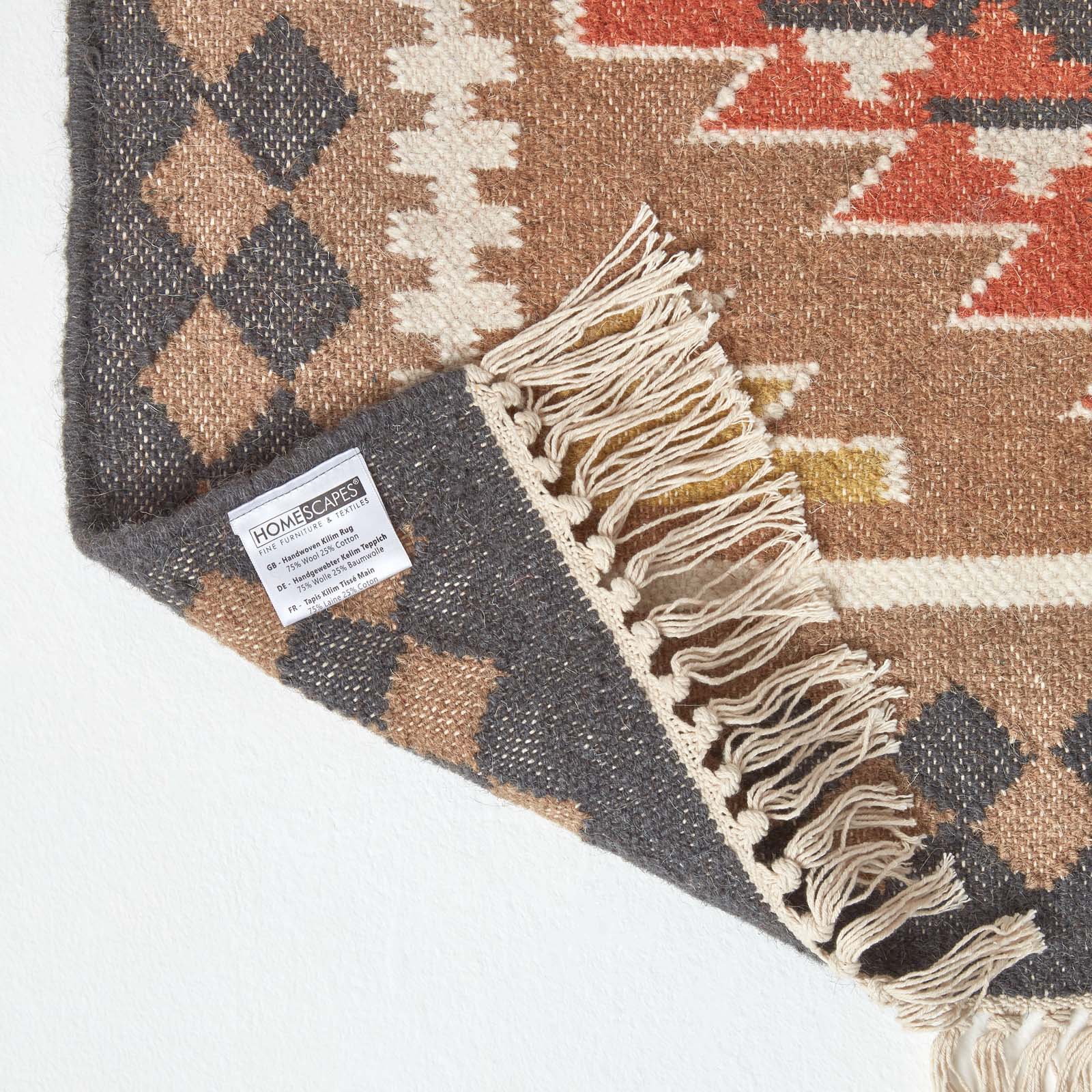 Jaipur Handwoven Brown And Orange Kilim Wool Rug | 150cm x 95cm | Brown