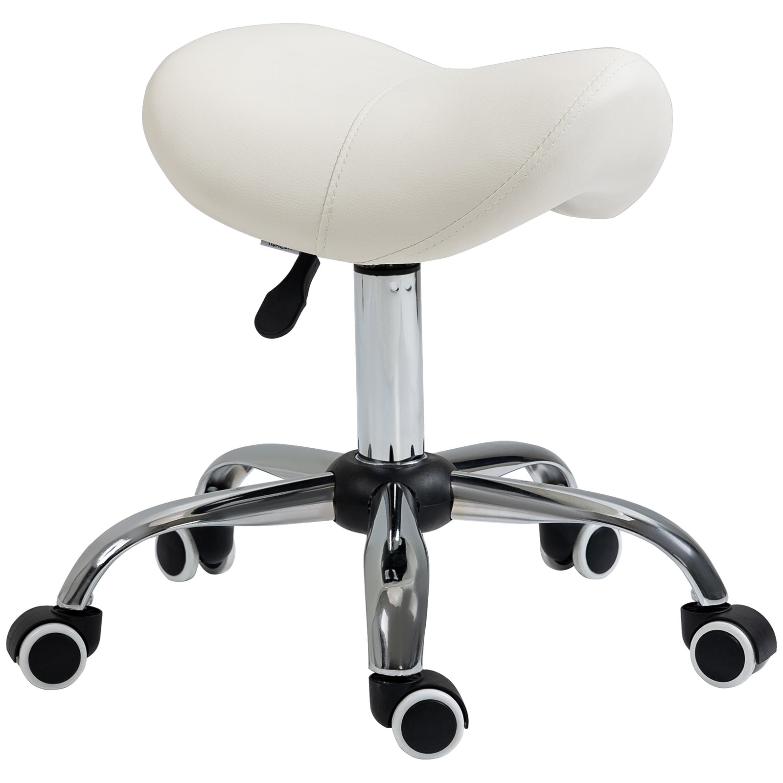 Pu Leather Saddle Stool W/ Moulded Padded Seat Adjustable | One Size | Cream