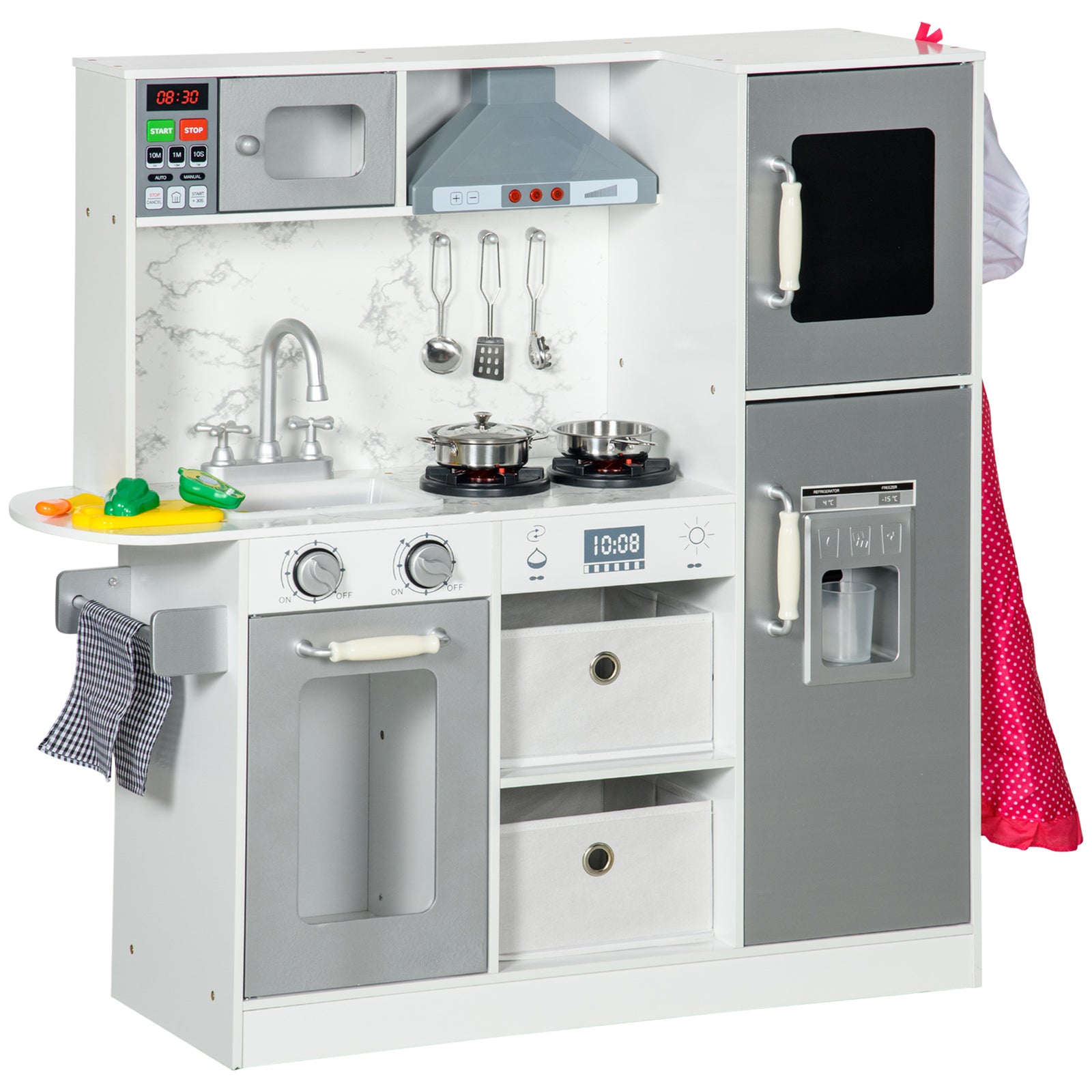 Toy Kitchen Playset W/ Lights, Sounds, Apron, Chef Hat - White