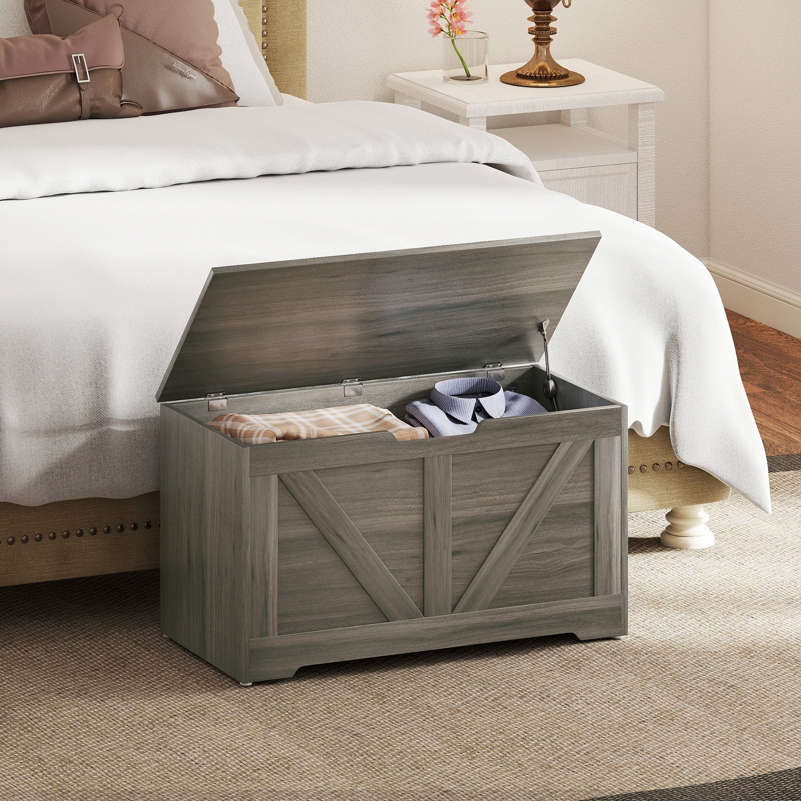 Storage Trunk With 2 Safety Hinges, 80cm | Charcoal Grey