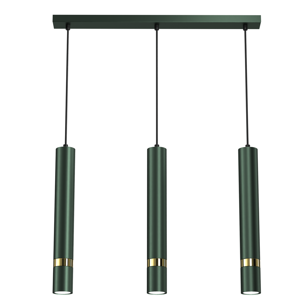 Joker Contemporary Pendant Lamp 3xgu10 Hand Made Cylindrical Style Light | Green & Gold