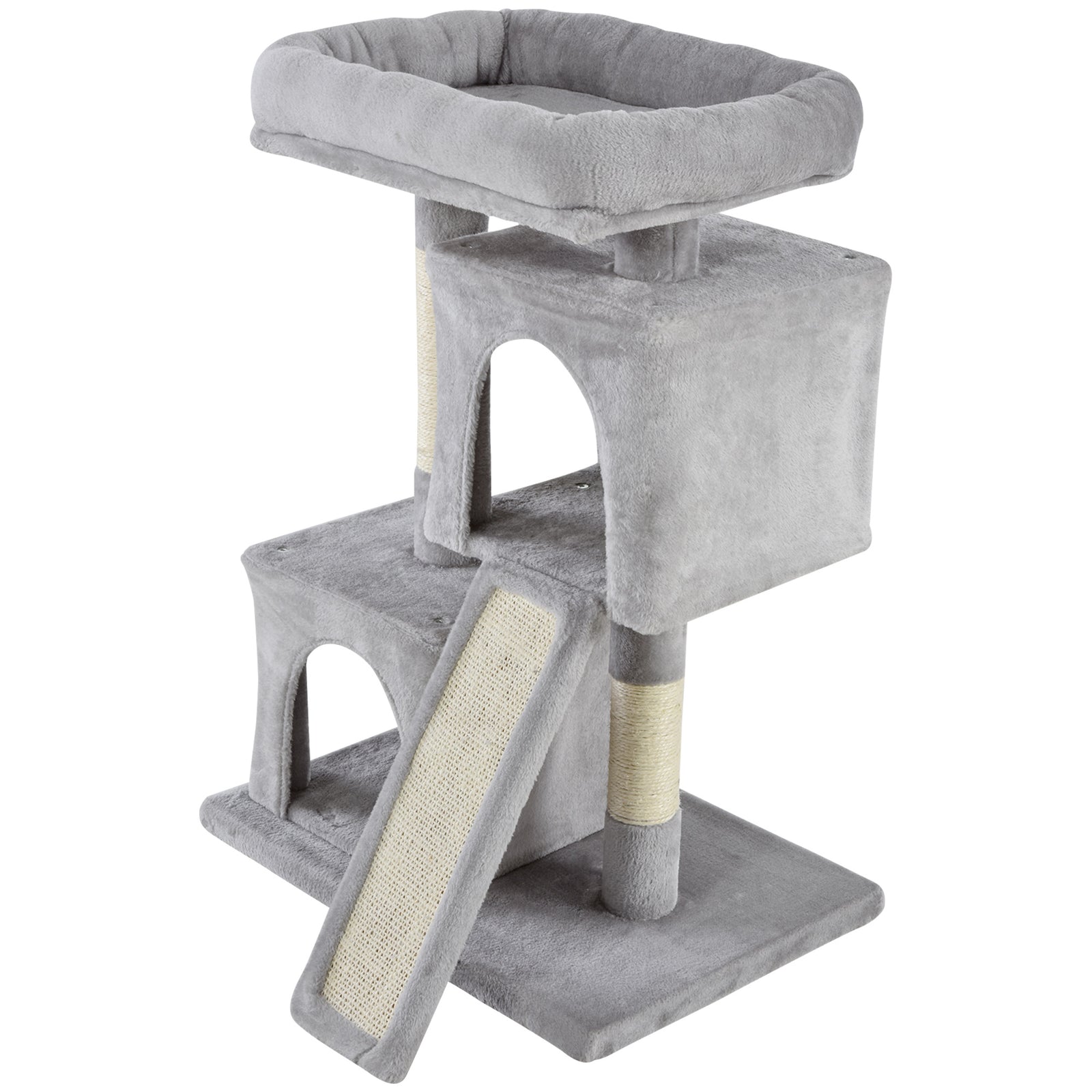 Cat Rest & Play Activity Tree W/ 2 House Perch Scratching Post | Gray
