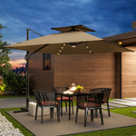 3.5x3m Cantilever Parasol, Solar Led Lights | Khaki