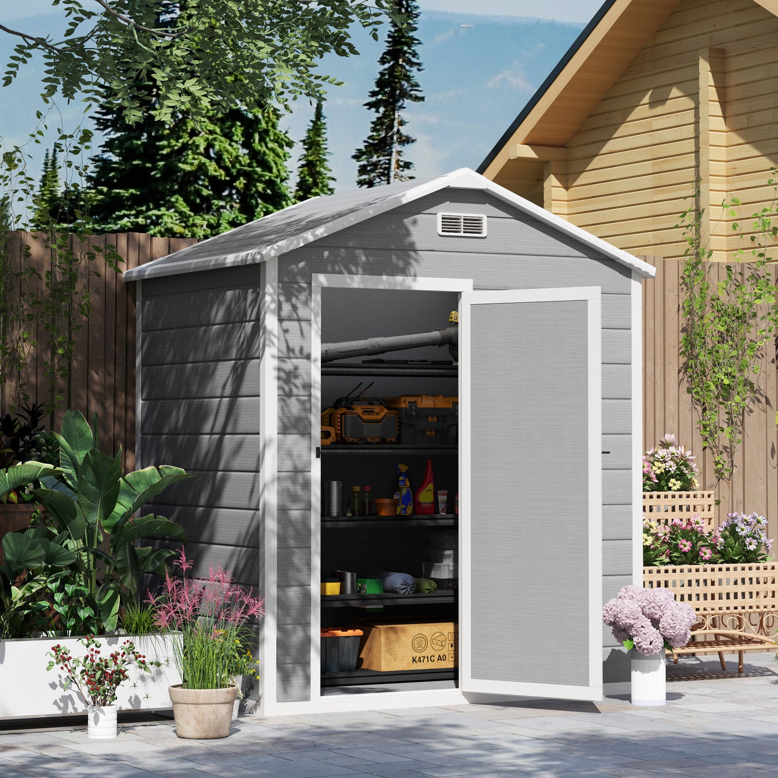 6 X 4ft Resin Garden Shed With Floor And Window, Grey