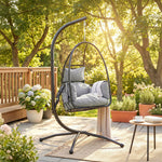 Hanging Egg Chair, Swinging Hammock Chair With Stand, Dark Grey