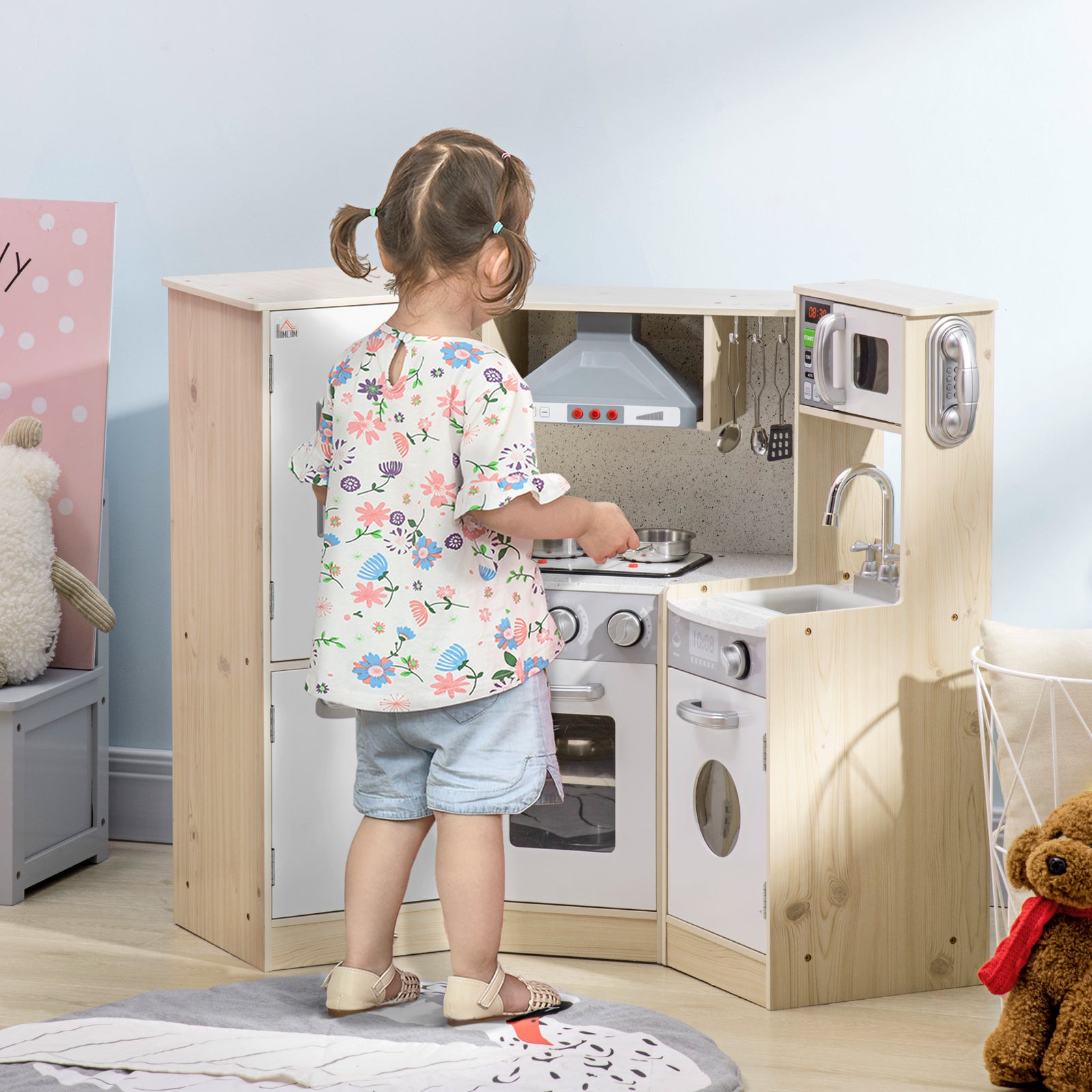 Corner Kids Kitchen W/ Sound Light, Phone, Microwave, Oven