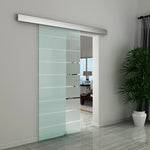 90cm Sliding Glass Door Set Frosted Stripe W/ Handle