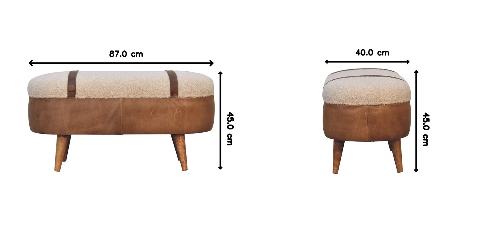 Artisan Furniture Solid Wood Tan Buffalo Boucle Nordic Bench, Upholstered