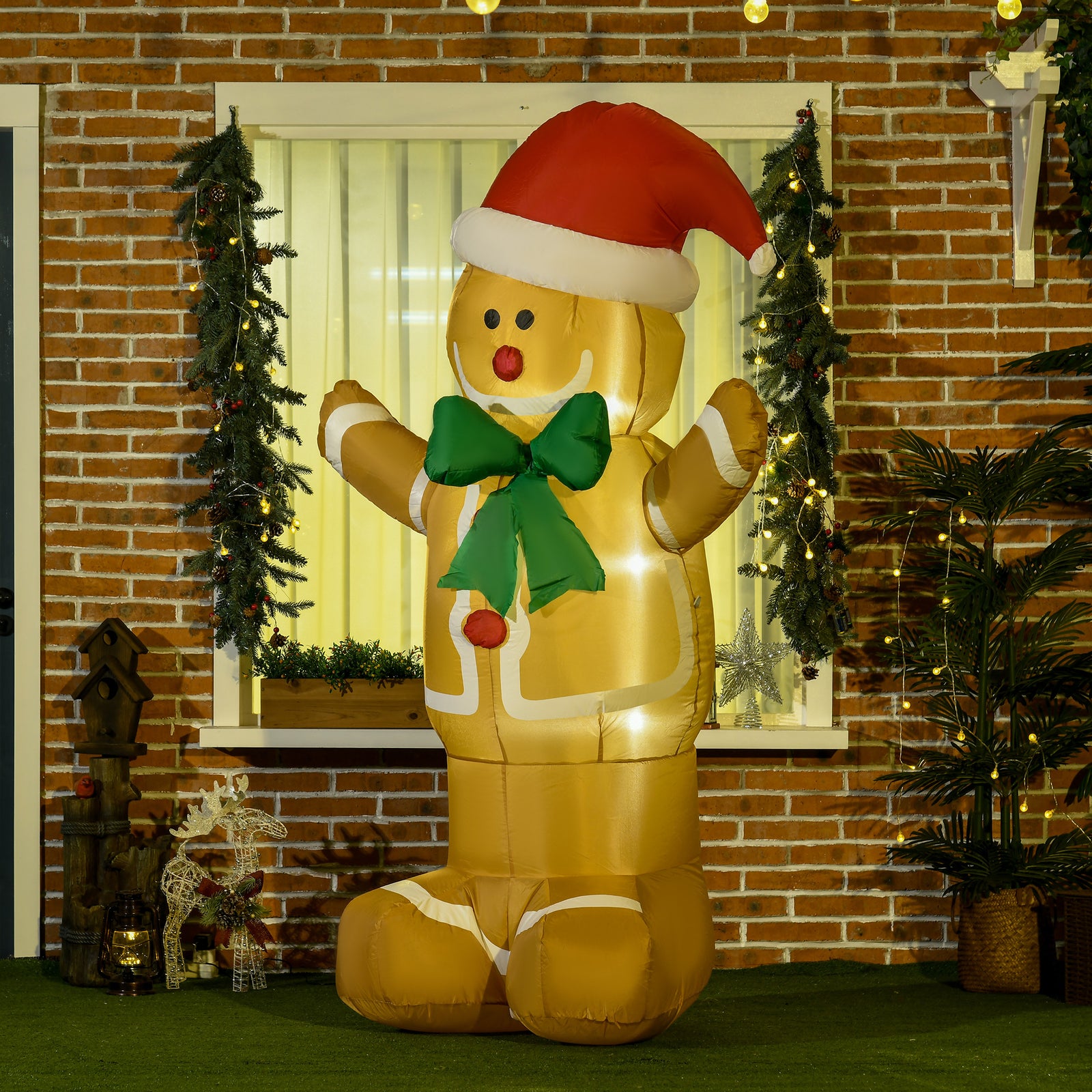 6ft Christmas Inflatable Gingerbread Man And Santa Hat