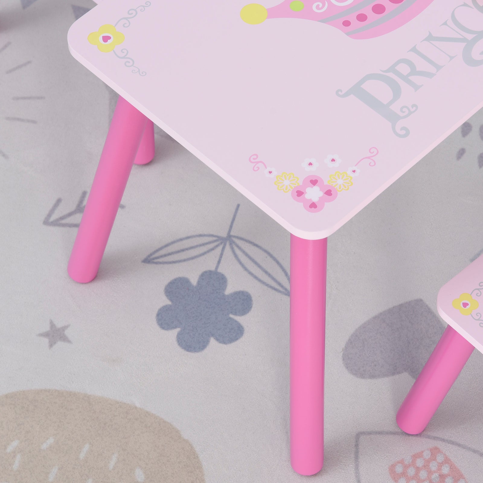 3 Pcs Kids Princess & Crown Chair Table Set Home Furniture 2-4 Yrs Pink