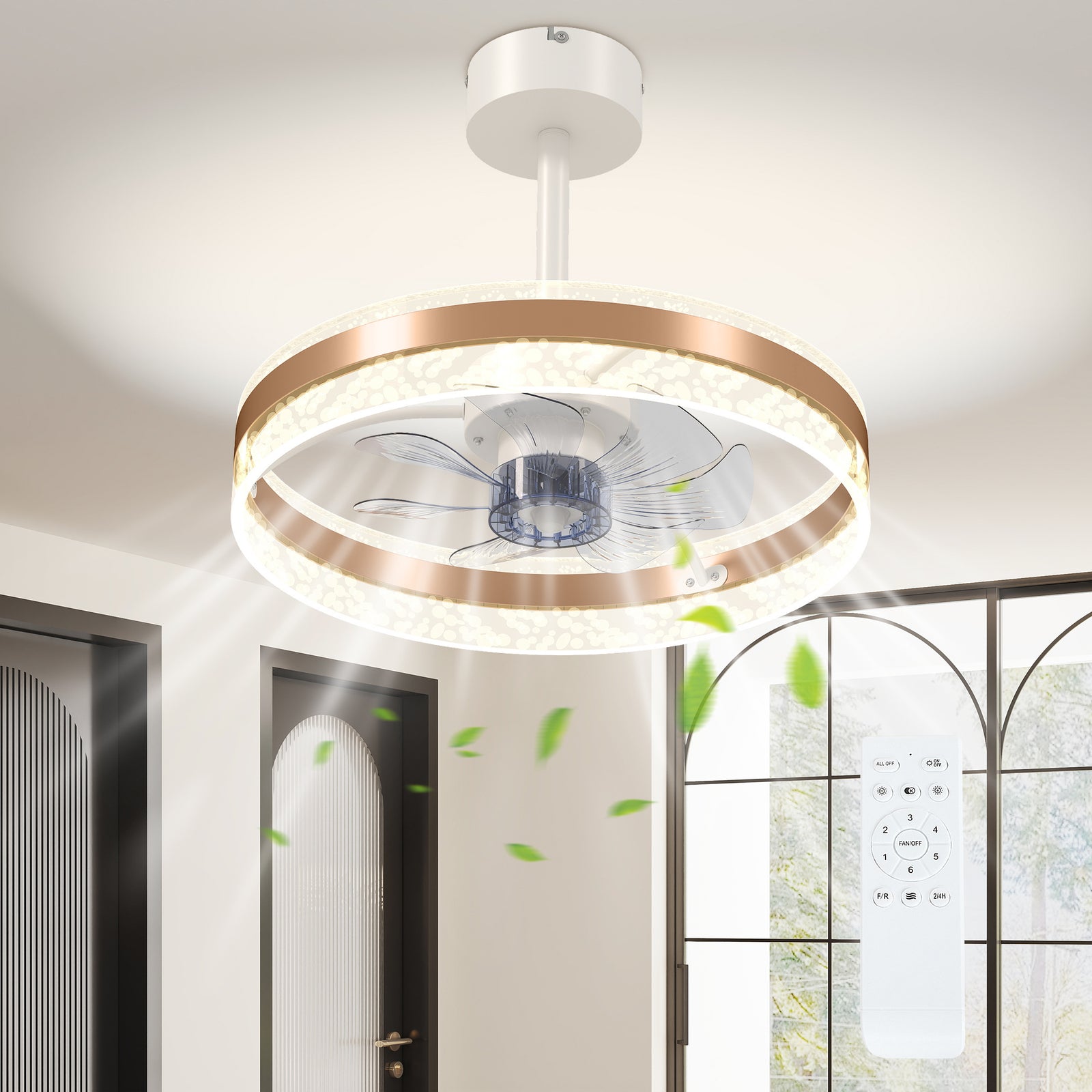 Ceiling Fan Light With 3 Colour, Timer, Reversible, Remote | One Size | Gold