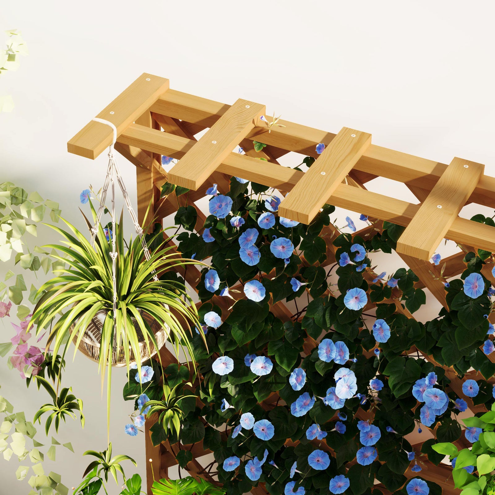 Wooden Planter W/ Trellis And Drainage Holes | Natural