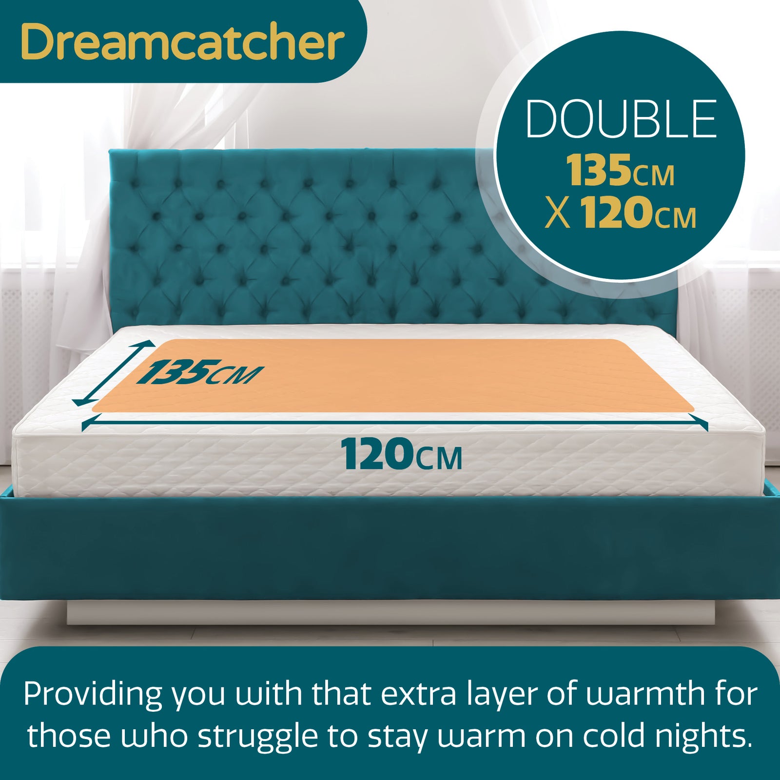 Electric Blanket Heated Bed Underblanket Polyester Detachable Control 3 Heat Settings | Double | White