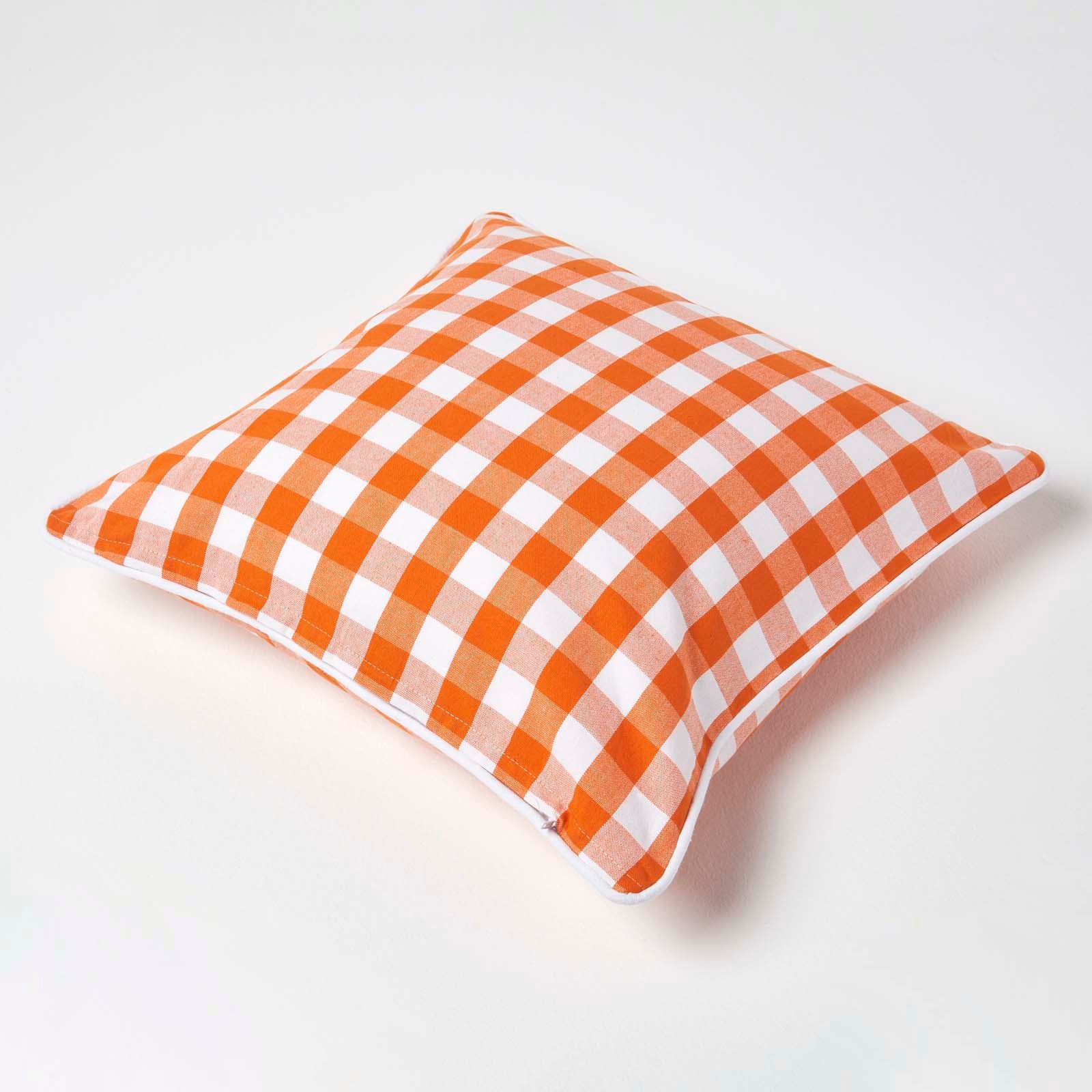 Block Check Cotton Gingham Cushion Cover | 45cm x 45cm | Orange