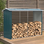 2.4m W Outdoor Garden Steel Log Storage Shed | Green