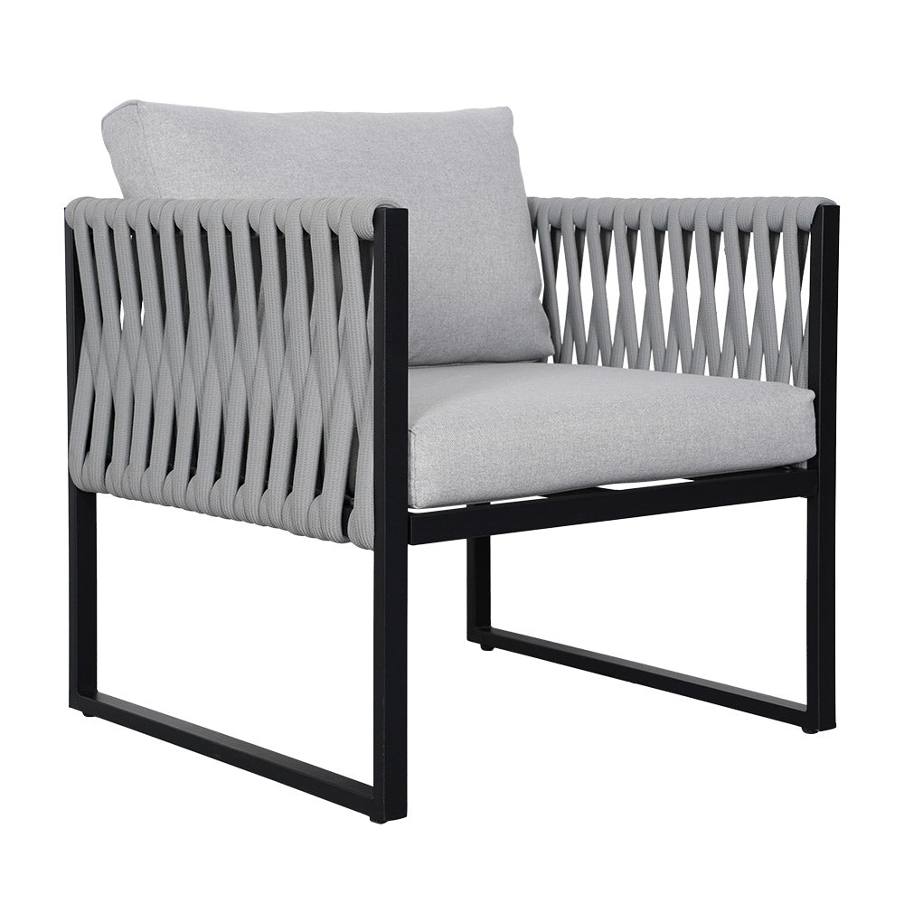 4-piece Garden Furniture Set With Sofa, 2 Armchairs & Table, Galvanised Steel Frame, Rope Weave Design, Weather-resistant Cushions | Light Grey