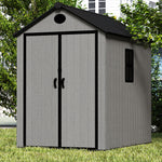 5.33 × 7.32 ft Garden Tool Shed With Apex Roof & Combination Lock – Grey Wood Grain Storage Shed With Window & Vents