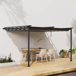 3x3m/3x4m Lean To Pergola With Retractable Roof With Pa-coated Polyester Canopy Wall Mounted Garden Gazebo Outdoor Sun Shade Shelter For Patio | 3m x 3m | Dark Grey
