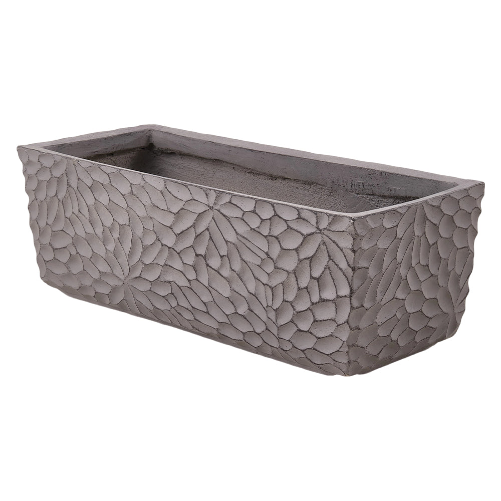 Patterned Cement Flower Pot With Drainage Modern Textured Concrete Planter | Large | Charcoal Grey