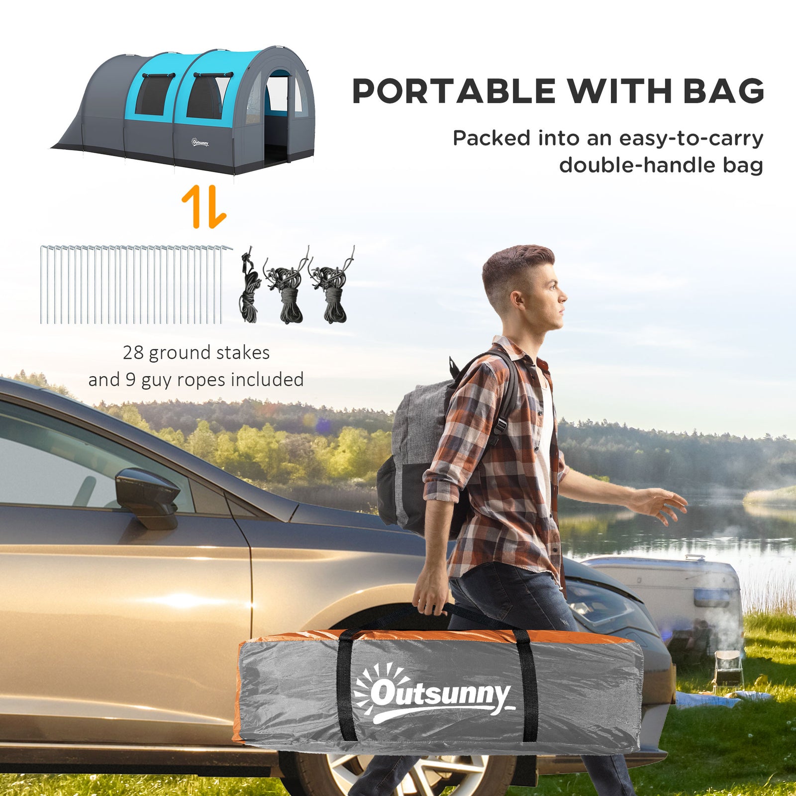 Camping Tent, 3000mm Waterproof Family Tent For 5-6 Man | Gray