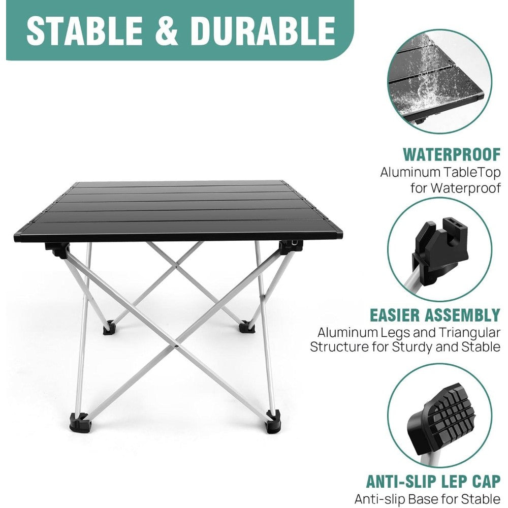 Dyzi Folding Aluminium Camping Table 35cm Portable Black