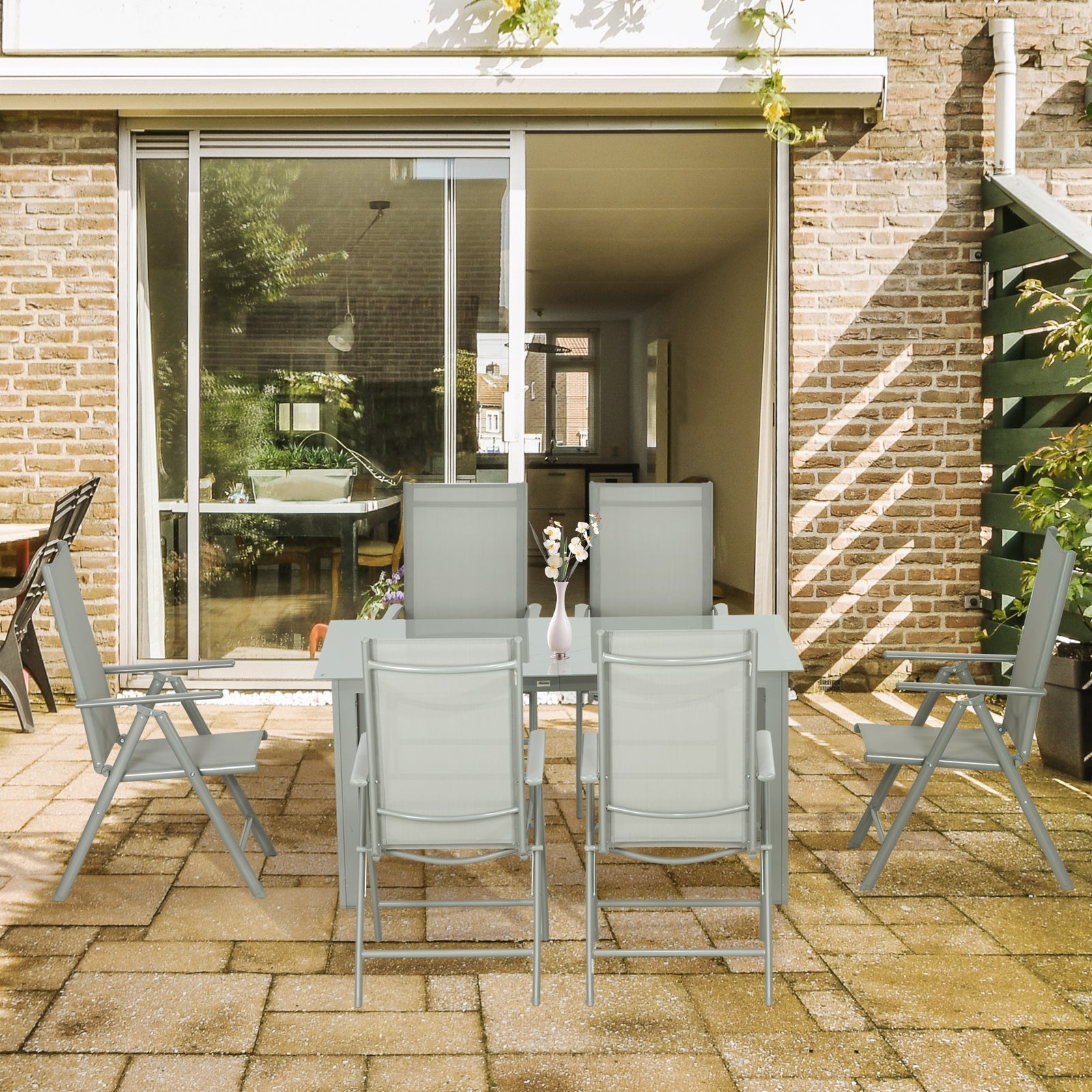 7 Piece Garden Dining Set, Outdoor Table And 6 Chair | Gray