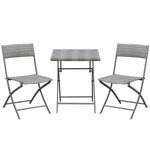 3pc Bistro Set Rattan Furniture Garden Folding Chair Table | Gray