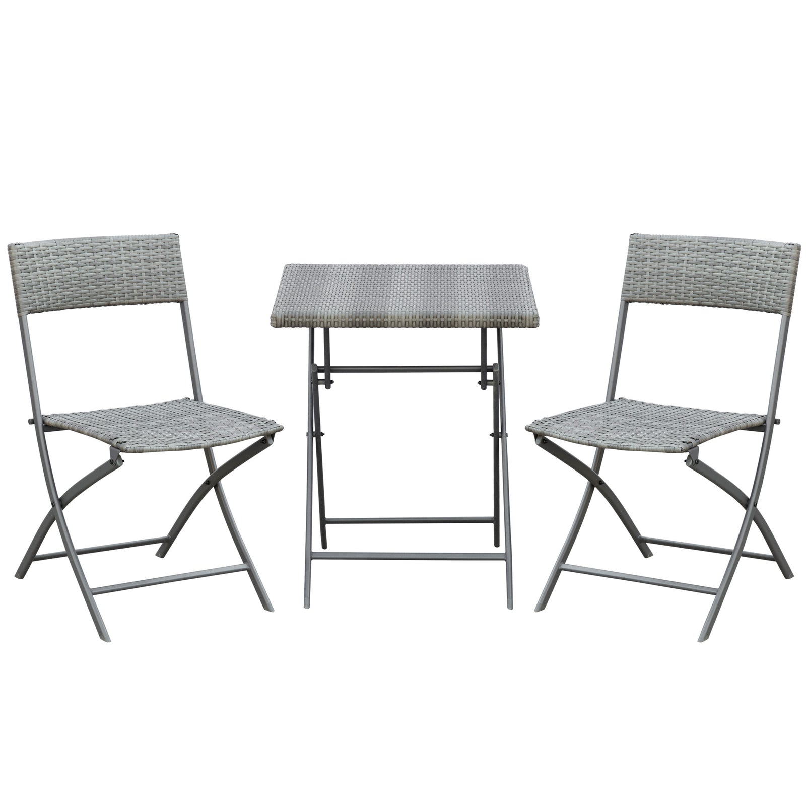 3pc Bistro Set Rattan Furniture Garden Folding Chair Table | Gray
