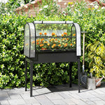 Outsunny Metal Raised Planter With Flip-up Greenhouse, Drainage Hole, Black