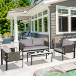4 Piece Garden Sofa Set Tempered Glass Table